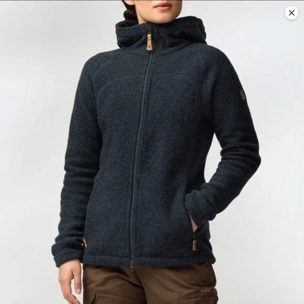 Fjallraven Kaitum Fleece Jacket L Wool Blend Blue Full Zip Hoodie Texture Hiking